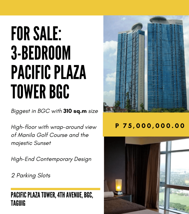 3 Bedroom Condo for Sale at PAcific Plaza Tower by Broker Carla Calleja