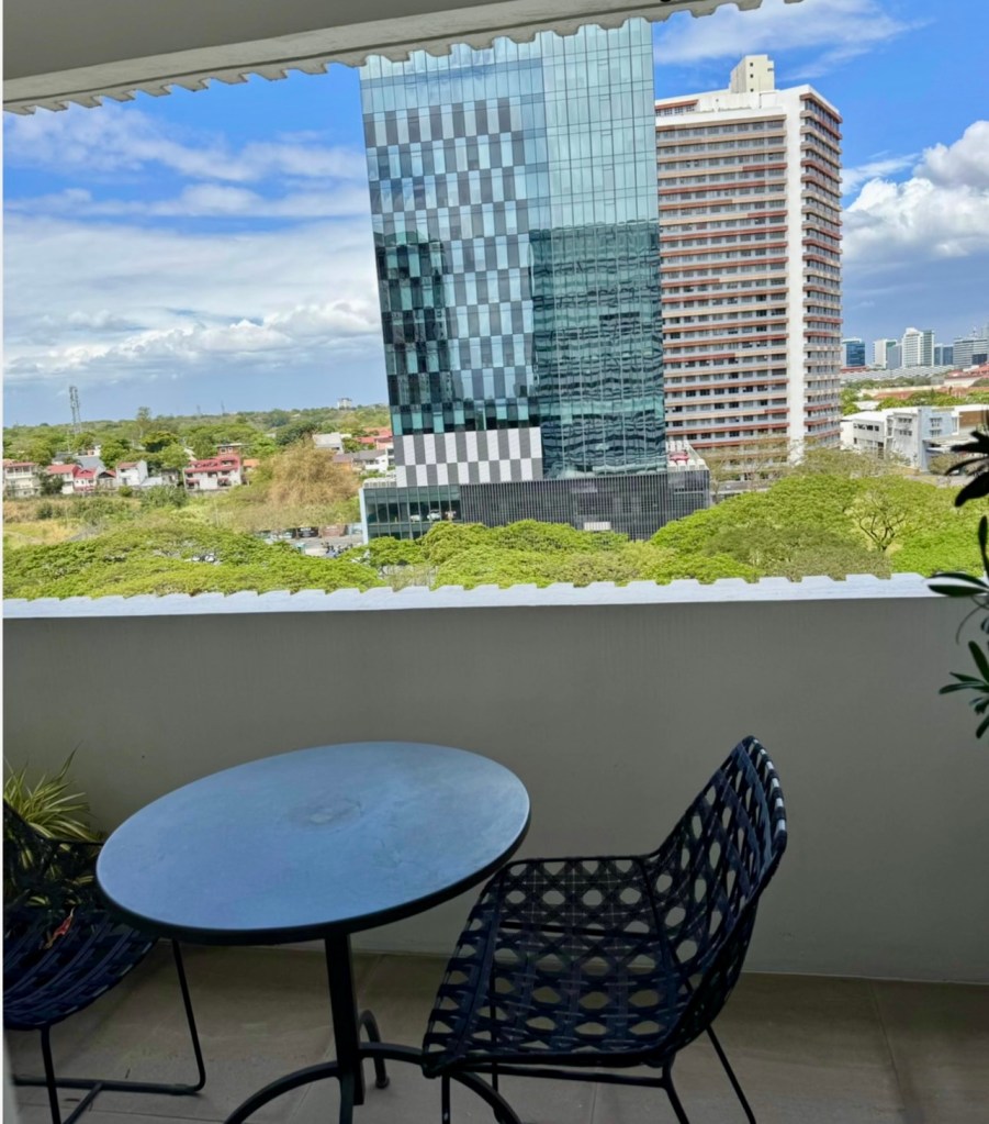 View of Filinvest City Alabang from the balcony of a 1-bedroom unit at The Mondrian Residences